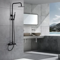 Imex Products Colonne de douche noire mat en acier et laiton avec flexible PVC et pommeau anticalcaire