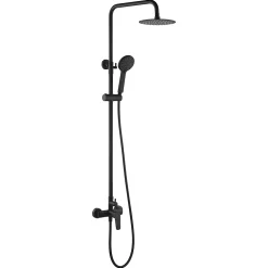 Imex Products Colonne de douche noire mate en acier et laiton avec flexible et pommeau extraplats