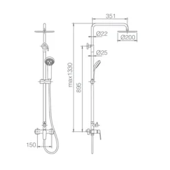 Imex Products Colonne de douche noire mate en acier et laiton avec flexible et pommeau extraplats