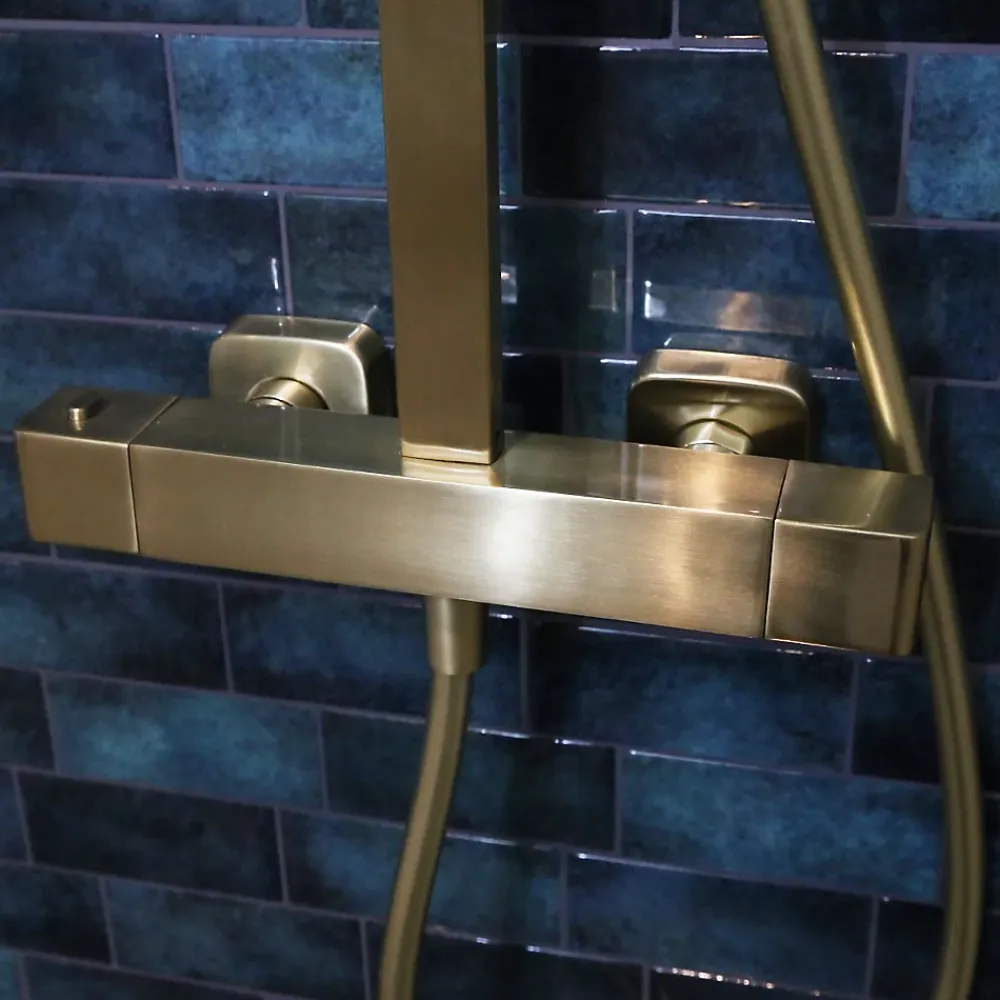 Essebagno Colonne de douche or brossé avec thermostatique 300 Quartos