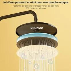 Colonne De Douche Thermostatique|Auralum Max Colonne de Douche, Réglable Hauteur avec Étagère Douche Set kit Douche sans Robinet avec Pommeau Douche Rond 25cm,Noir