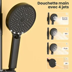 Colonne De Douche Thermostatique|Auralum Max Colonne de Douche, Réglable Hauteur avec Étagère Douche Set kit Douche sans Robinet avec Pommeau Douche Rond 25cm,Noir