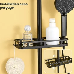 Colonne De Douche Thermostatique|Auralum Max Colonne de Douche, Réglable Hauteur avec Étagère Douche Set kit Douche sans Robinet avec Pommeau Douche Rond 25cm,Noir