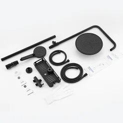Colonne De Douche Thermostatique|Auralum Max Colonne de Douche, Réglable Hauteur avec Étagère Douche Set kit Douche sans Robinet avec Pommeau Douche Rond 25cm,Noir