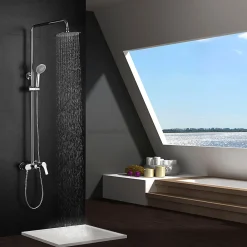 Kibath Colonne de douche ronde CAN monocommande, 83-126 cm, finition chrome poli, en laiton