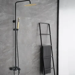 Colonne De Douche Mécanique|Kibath Colonne de douche ronde monocommande 3 voies OSO, 96-136 cm, finition BLACK GOLD mat, en laiton