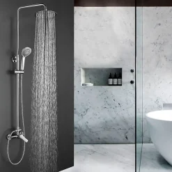 Colonne De Douche Mécanique|Kibath Colonne de douche ronde monocommande PIN, 80-120 cm, finition chrome poli, en laiton