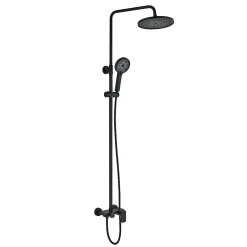 Kibath Colonne de douche ronde monocommande 3 voies REY, 96-136 cm, finition NOIR mat, en laiton