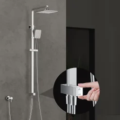 Colonne De Douche Sans Robinetterie|Homelody Colonne de Douche sans Mitigeur Systeme Effet Pluie avec Douchette Hauteur Reglable 900 a 1200 mm Laiton et Inox Chrome