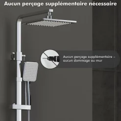 Colonne De Douche Sans Robinetterie|Homelody Colonne de Douche sans Mitigeur Systeme Effet Pluie avec Douchette Hauteur Reglable 900 a 1200 mm Laiton et Inox Chrome
