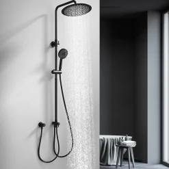 Homelody Colonne de Douche Sans Mitigeur Systeme de Douche Effet Pluie Douchette 3 Fonctions Hauteur Reglable 500 a 1220 mm Inox Noir