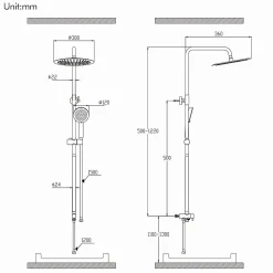 Homelody Colonne de Douche Sans Mitigeur Systeme de Douche Effet Pluie Douchette 3 Fonctions Hauteur Reglable 500 a 1220 mm Inox Noir
