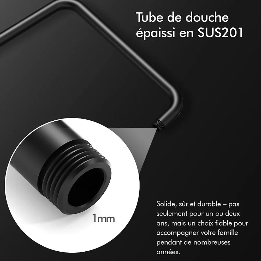 Homelody Colonne de Douche Sans Mitigeur Systeme de Douche Effet Pluie Douchette 3 Fonctions Hauteur Reglable 500 a 1220 mm Inox Noir