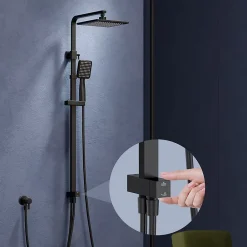 Homelody Colonne de Douche sans Mitigeur Systeme de Douche avec Douchette Set Kit de Douche en Acier Inox Noir Réglable en Hauteur