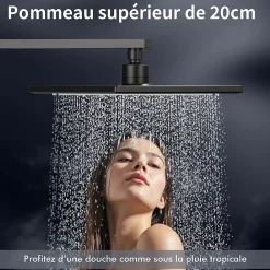 Homelody Colonne de Douche sans Mitigeur Systeme de Douche avec Douchette Set Kit de Douche en Acier Inox Noir Réglable en Hauteur