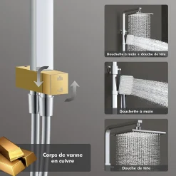 Colonne De Douche Sans Robinetterie|Homelody Colonne de Douche sans Mitigeur Systeme de Douche avec Douchette Set Kit de Douche en Acier Inox Réglable en Hauteur Chromé