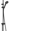 Hansgrohe Colonne de douche sans robinetterie avec pommeau + douchette 2 jets + flexible + barre réglable, noir mat, Vernis Shape