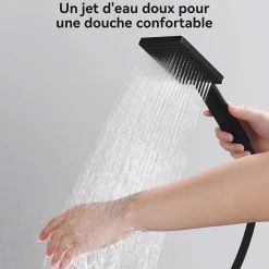 Robinet De Douche|Sofetiy Max Colonne de douche sans robinetterie avec pommeau + douchette+ flexible + barre réglable, Noir