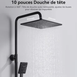 Robinet De Douche|Sofetiy Max Colonne de douche sans robinetterie avec pommeau + douchette+ flexible + barre réglable, Noir