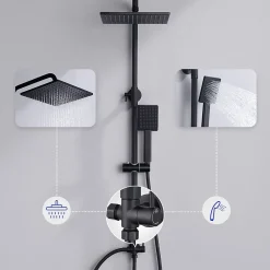 Robinet De Douche|Sofetiy Max Colonne de douche sans robinetterie avec pommeau + douchette+ flexible + barre réglable, Noir