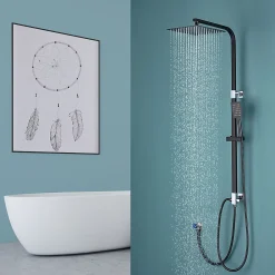 Auralum Max Colonne de douche sans robinetterie avec pommeau + douchette+ flexible + barre réglable, Noir