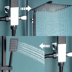 Auralum Max Colonne de douche sans robinetterie avec pommeau + douchette+ flexible + barre réglable, Noir