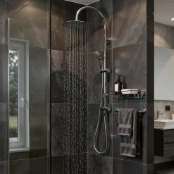 GoodHome Colonne de douche sans robinetterie avec pommeau + barre réglable + douchette 1 jet + flexible chrome Blyth