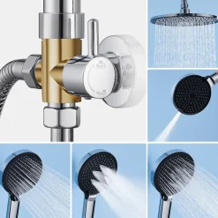 Colonne De Douche Sans Robinetterie|Sofetiy Max Colonne de douche sans robinetterie avec pommeau + douchette 4 jets + flexible + barre réglable, chromé