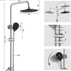 Colonne De Douche Sans Robinetterie|Sofetiy Max Colonne de douche sans robinetterie avec pommeau + douchette 4 jets + flexible + barre réglable, chromé