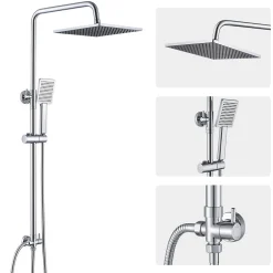 Robinet De Douche|Auralum Max Colonne de douche sans robinetterie avec pommeau + douchette + flexible + barre réglable, chromé