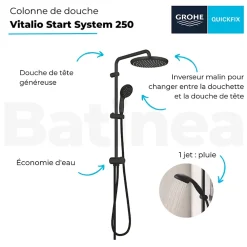 Grohe Colonne de douche sans robinetterie Vitalio Start 250 1 jet Noir mat