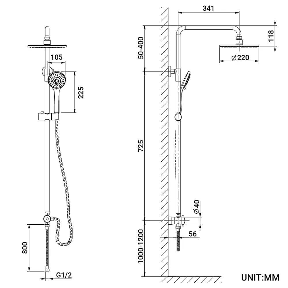 Cecipa Max Colonne de douche sans robinetterie avec pommeau + douchette+ flexible + barre réglable