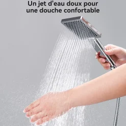 Sofetiy Max Colonne de douche sans robinetterie avec pommeau + douchette+ flexible + barre réglable, chrome