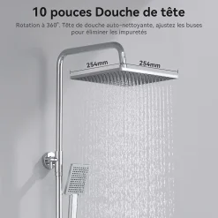 Sofetiy Max Colonne de douche sans robinetterie avec pommeau + douchette+ flexible + barre réglable, chrome
