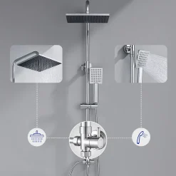 Sofetiy Max Colonne de douche sans robinetterie avec pommeau + douchette+ flexible + barre réglable, chrome
