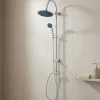 Colonne De Douche Sans Robinetterie| Colonne de douche sans robinetterie avec pommeau + douchette 1 jet + support + flexible 150 cm en inox chromé Nakri