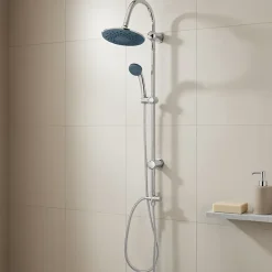 Colonne De Douche Sans Robinetterie| Colonne de douche sans robinetterie avec pommeau + douchette 1 jet + support + flexible 150 cm en inox chromé Nakri