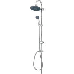Colonne De Douche Sans Robinetterie| Colonne de douche sans robinetterie avec pommeau + douchette 1 jet + support + flexible 150 cm en inox chromé Nakri