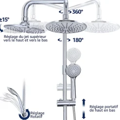 Colonne De Douche Sans Robinetterie|Homelody Colonne de Douche sans Robinetterie Murale Hydromassante avec Douchette et Pommeau de Douche Chromé