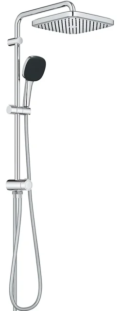 Grohe Colonne de douche sans robinetterie avec douchette + pommeau + flexible + barre, chrome carré, Vitalio Start 250