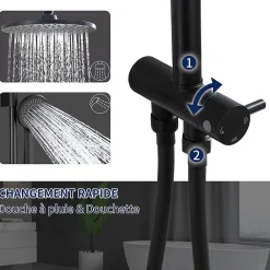 Homelody Colonne de Douche sans Robinetterie Effet Pluie avec Douchette 3 Fonctions Noir pour Salle de Bain