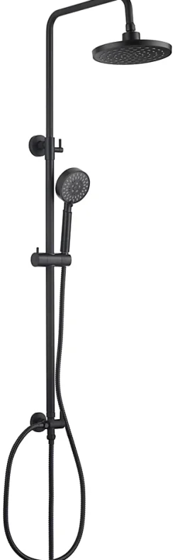 Colonne De Douche Sans Robinetterie|Edouard Rousseau Colonne de douche sans robinetterie avec pommeau + douchette 5 jets Hera + flexible + barre réglable, noir, Hera