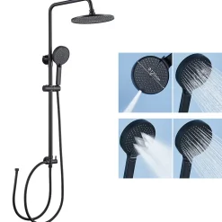 Sofetiy Max Colonne de douche sans robinetterie avec pommeau + douchette 4 jets + flexible + barre réglable, Noir