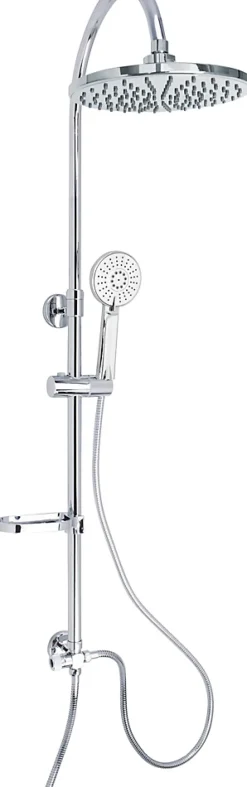Colonne De Douche Sans Robinetterie|Edouard Rousseau Colonne de douche sans robinetterie avec pommeau + douchette 2 jets + flexible + barre réglable, chrome, Spatial