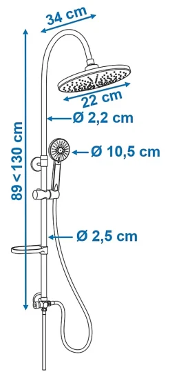 Colonne De Douche Sans Robinetterie|Edouard Rousseau Colonne de douche sans robinetterie avec pommeau + douchette 2 jets + flexible + barre réglable, chrome, Spatial