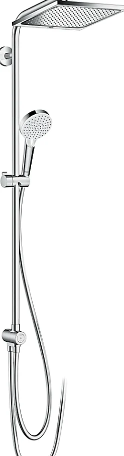 Colonne De Douche Sans Robinetterie|Hansgrohe Colonne de douche sans robinetterie avec pommeau + douchette 1 jet + flexible + barre de douche, chrome, Crometta E