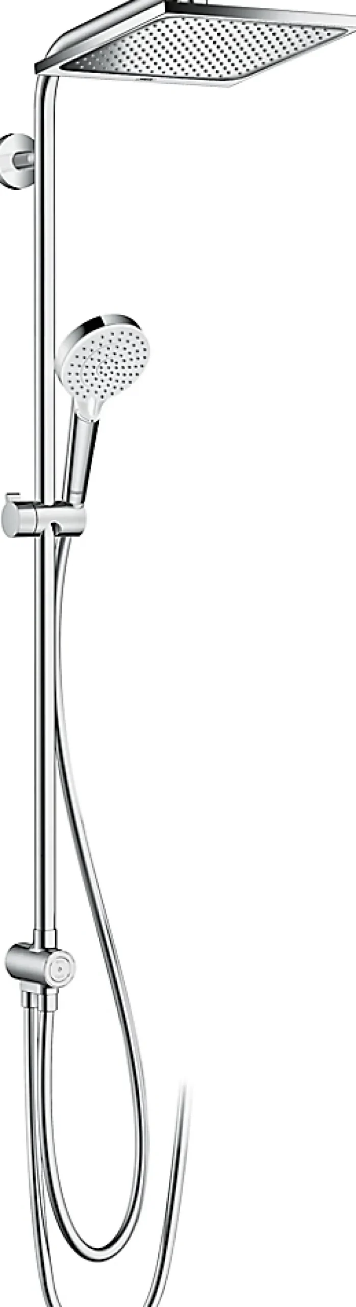 Colonne De Douche Sans Robinetterie|Hansgrohe Colonne de douche sans robinetterie avec pommeau + douchette 1 jet + flexible + barre de douche, chrome, Crometta E