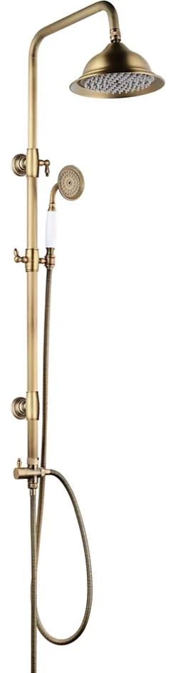 Colonne De Douche Sans Robinetterie|Edouard Rousseau Colonne de douche sans robinetterie avec pommeau + douchette 1 jet + flexible + barre réglable, vieux bronze, Retro