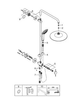 Grohe Colonne de douche sans robinetterie avec pommeau + douchette 3 jets + flexible + barre réglable, chrome, Vitalio Joy System 260