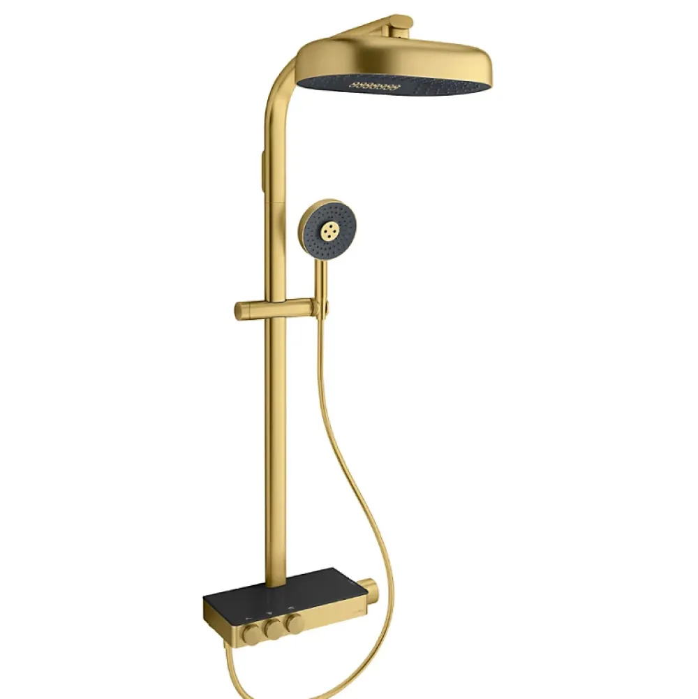 Colonne De Douche Thermostatique|Jacob Delafon Colonne de douche thermostatique Grands Boulevards avec tablette en verre laiton brossé